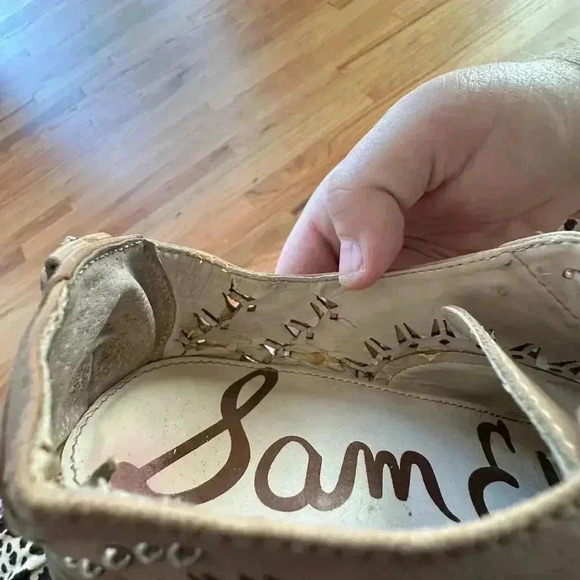 Sam Edelman Tan Jayna Cut Out Studded Lace Up Oxfords Size 6 Womens Beige - Picture 6 of 8